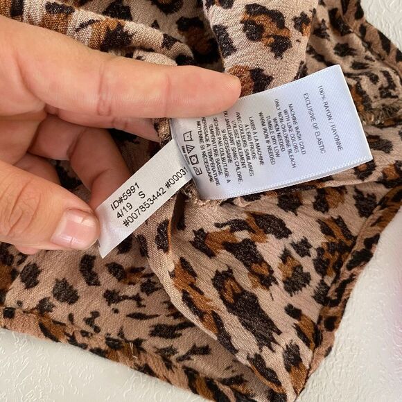 Express Leopard Print Dress Small Smocked Puff Sleeve Fit & Flare Brown Animal P - Picture 6 of 7